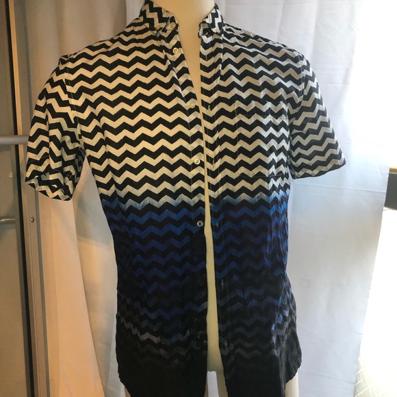 Zig-zig print hand dip dyed shirt MED H&M - Picture 5 of 11